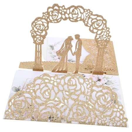 Angoily 1 Satz Hochzeitseinladung Glückwunschkarte zur Hochzeit Grußkarten Hochzeit Hochzeitskarten Herz Einladung zur Verlobung Glitzerpapier Golden