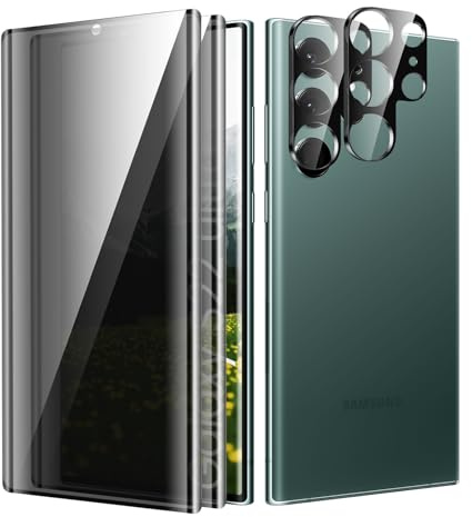 Anti-Peeping FK-Samsung Galaxy S22 Ultra gehärtetes Glas, Spy Privacy Schutzfolie, Anti-Kratzer Displayschutzfolie, 2 Stück Displayschutzfolie mit 2 Stück Kamerafolie