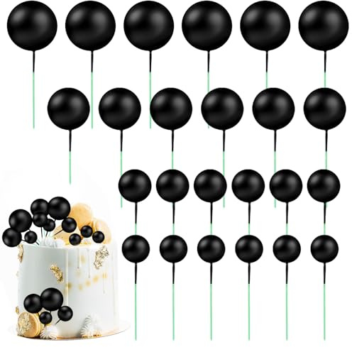 Classicseali 24pcs Cake Balls Decoration,4 Size Black Cake Balls,Disco Ball Cakes Topper, for DIY Decoration, Wedding, Baby Shower, Birthday Party, Anniversary, Graduation