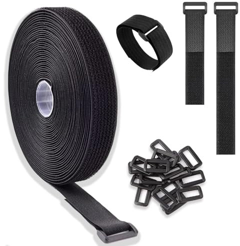 1 Roll 5m Adjustable Cable Strap with 25 Buttons, Reusable Fastening Cable Ties, Hook and Loop Securing Strap, Cut to Length Reusable Cable Ties for Cable Tidy Wire Management,Cord Organiser, 2cm Wide