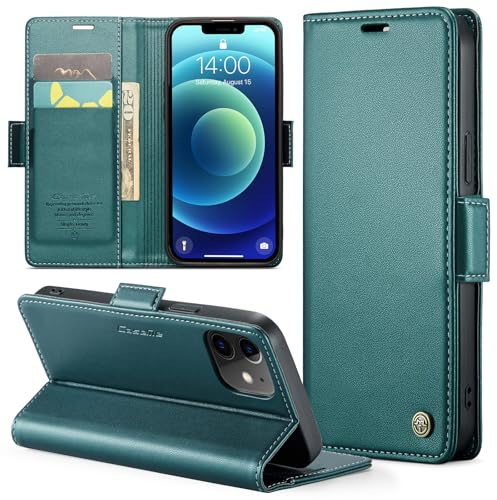 Rerzoiro Handyhülle für iPhone 12 Mini 5,4 Zoll Hülle, Premium PU Lederhülle Klappbar Flip Case [RFID Blocker] Tasche Magnet Kartenfach Klapphülle Schutzhülle für iPhone 12 Mini, Türkis