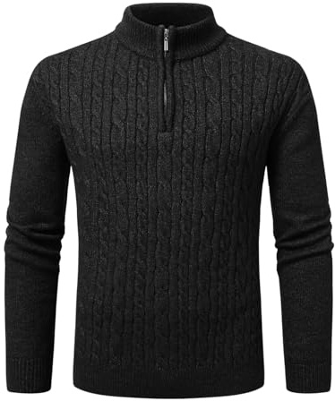 Allthemen Jersey Manga Larga 1/4 Cremallera para Hombre Suéter Punto Otoño Invierno Pullover Casual Térmico Negro L