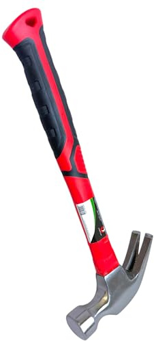 Easy Shopping® Claw Hammer with Anti-Slip Grip Solid Fiberglass Handle, 24oz Red and Black, Carbon Steel Head Nail Remover and Nail Puller Curved Claw Hammers for Carpenters & Electricians (1)