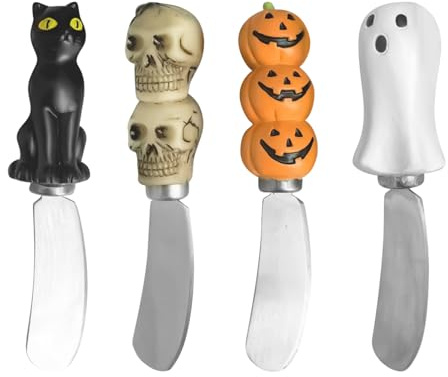 Genérico Untadores, 4 Unidades Cuchillos Mantequilla Fría Halloween, Calabaza Gato Fantasma Calavera Diseño Ergonómico Para Queso Mermelada Tostadas