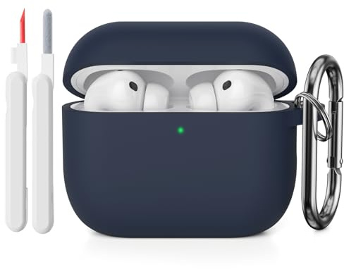 KOKOKA Silikon Hülle Schutzhülle Kompatibel mit AirPods Pro 3. Generation mit Reinigungsset, Stoßfeste Weiche Dünne Schutzhülle Case für Airpods Pro 3 2025 mit Cleaner Kit & Karabiner, Midnight Blue