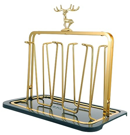 BUGUUYO Stylish Storage Rack for Glass Cups Desktop Holder with Tray Space Saving Design for Kitchen Organization and Decorative Glassware Shelf