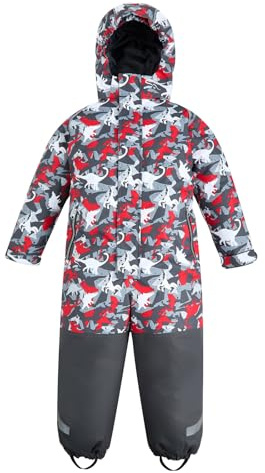 Gogokids Traje de nieve de una pieza para niños y niñas de 3 a 9 años, impermeable, traje de nieve para invierno, Dinosaurios grises, 5-6 años