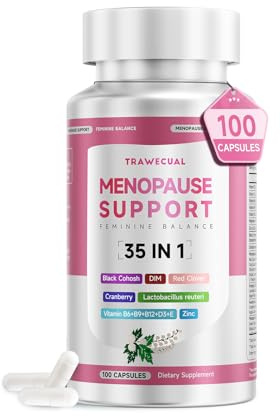 Menopause Supplements For Women, 400mg Black Cohosh & 200mg DIM for Hot Flashes, Night Sweats Relief & Hormone Balance, 35-in-1 with Probiotics, Ashwagandha & Red Clover, 100 Capsules/50-Day Supply
