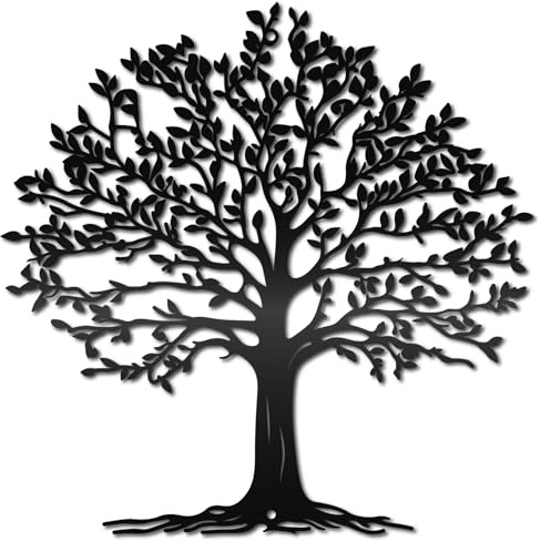 CREATCABIN Árbol de la Vida Decoración de Pared de Metal Negro Escultura Hueca Colgante de Hierro Siluetas Adorno Obra de Arte con Escritura para Dormitorio Sala de Estar Cocina Hogar Oficina 30x30cm