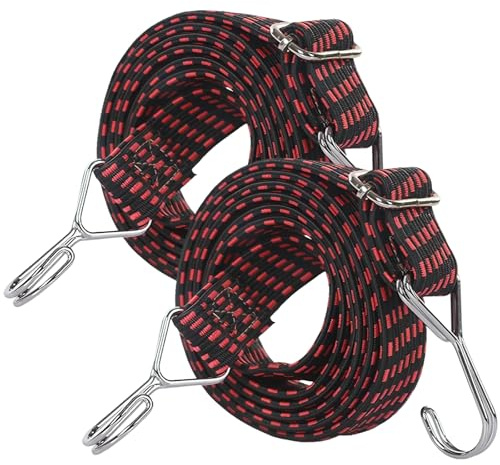 2 Pack Bungee Cords With Hooks Adjustable 1m FeiatPogra Heavy Duty Bungee Straps With Hooks, Elastic Bungee Cords Long Flat Stretch Elastic Straps With Hooks for Car Roof Rack Camping Bike