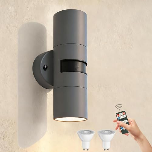 JNR Außenlampe mit Bewegungsmelder und Fernbedienung, Aussenlampe Anthrazit
