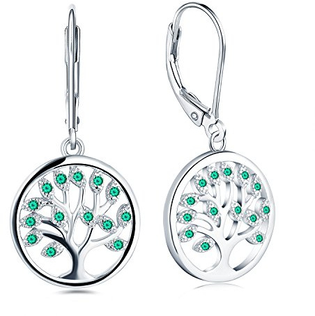 JO WISDOM Damörhängen, 925 sterling silver släktträd av livet droppe dinglande örhängen smycken för kvinnor, Kubisk zirkonia, Kubisk zirkonia