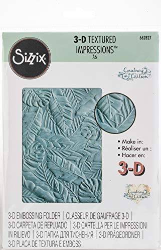 Sizzix texturierte Impressionen, Prägeschablone, 3D-Effekt, Tropische Blätter, von Courtney Chilson, 662827, PP-Kunststoff, Mehrfarbig