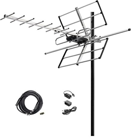 McDuory Digital Amplified Outdoor HDTV Antenna - 120 Miles Range - Built-in Amplifier - Performance in UHF/VHF - 40 feet RG6 Coax Cable - Tools Free Installation