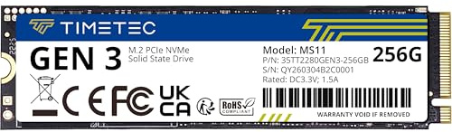 Timetec SSD 256GB NVMe PCIe Gen3x4 8Gb/s M.2 2280 3D NAND TLC 150TBW High Performance SLC Cache Read/Write Speed Up to 1,600/1,000 MB/s Internal Solid State Drive (256GB)