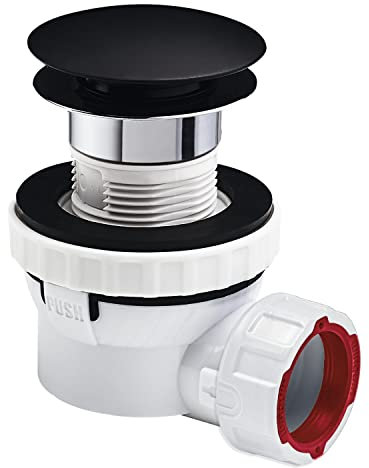 Wirquin 30723978 Ensemble bonde et siphon ultra compact pour lavabo Nano 6.7, noir et blanc