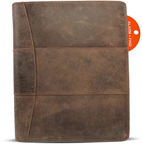 Safekeepers Ledermappe a4, Konferenzmappe A4 Leder,Schreibmappe a4 Reißverschluss,Dokumentenmappe a4 Leder ringbuch (Hunter mit Bluetooth Finder)