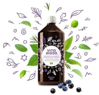 Vita Biosa Berries 1 L en calidad orgánica - versión dulce-ácida con concentrado de aronia, jugo de grosella y jugo de arándanos - en el popular frasco de 1000 ml