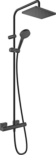 hansgrohe wassersparendes Duschsystem Vernis Shape, Brausekopfgröße 230 x 170 mm, Duschset mit/inkl. Thermostat, Duschkopf, (Dusch-)Schlauch, Brausestange, Regendusche mit 1 Strahlart, Mattschwarz