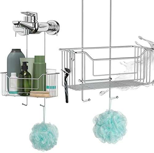 LAAKFELD Thermostat Duschablage zum Hängen Edelstahl rostfrei inkl. gratis Rasierhalter - Flexibler Duschkorb zum Hängen für Armaturen - 1A Duschregal zum Hängen ohne Bohren - Duschgelhalter