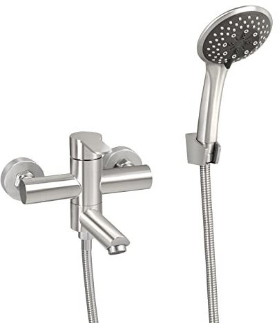 PHASAT Wandmontage Badewannenarmatur mit Handbrause Nickel Badewannenarmaturen mit 90 ° drehbarer Auslauf PTBL04E