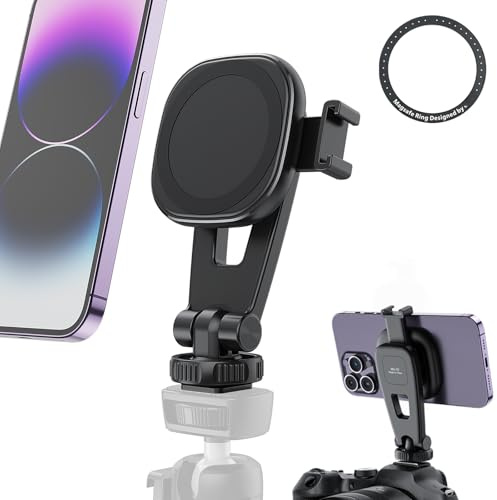 Soporte Magnético con Abrazadera para Trípode Compatible con iPhone 17-12 | Rotación de 360° Compatible con iPhone 17/16/15/14/13/12 Plus Max Android Zapatilla Fría Inferior 1/4 para Trípodes y Luces