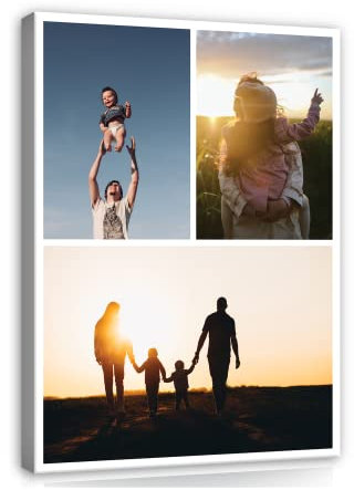 WallArena Cuadro Personalizado Con Foto Vertical 60x40 cm - Lienzo Personalizado con Foto Collage 3 Fotografias - Cuadro de Fotos Regalos en Lienzo - Impresiones Sobre Lienzo - Regalos Personalizados