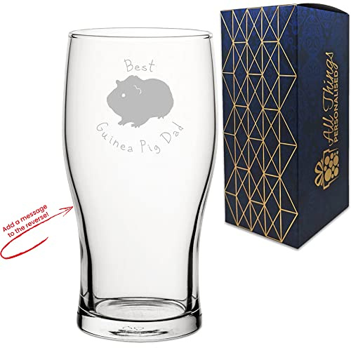 Personalised Engraved Novelty Pint Glass with Best Guinea Pig Dad Design, Add a Personalised Message to the Reverse, Laser Engraved, Gift Box Included, Gift for Dad, Guinea Pig Lover Gift
