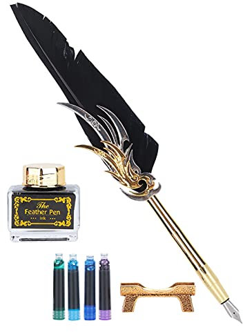 Federkiel Federstift Tintenstift Federkalligraphie-Stift-Set Praktisch Zum Schreiben Federstift-Geschenkbox-Verpackung Geeignet für Paare, Älteste und Lehrer (Schwarz)