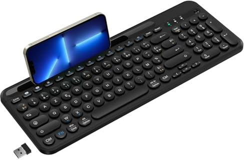 cimetech Clavier sans Fil, Clavier Bluetooth 5.1 AZERTY avec USB 2.4G de Double Mode avec Pavé Numéruque et Support, pour Windows 11/10/9/8/7, MacOS, Macbook/Ordinateur Portable/Tablette - Noir