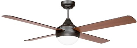 Sulion - Ventilador de Techo BALOO – Motor DC Silencioso, 4 Palas Reversibles Madera Clara/Oscura, Difusor de Cristal Opal, Temporizador, Modo Invierno-Verano, Apto Bombillas E27, Marrón Ø122 cm
