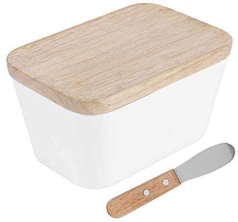 Pilipane Mantequera Pequeña con Tapa Y Cuchillo, Versátil Mantequera De Madera De Haya, Soporte para Mantequilla para Todos Los Tamaños De Palitos De Mantequilla: Elegante Solución para Servir(400#)
