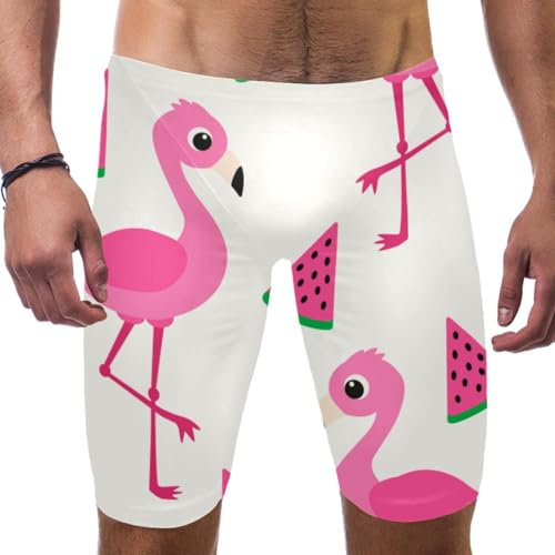 Badeanzug mit Flamingo und Wassermelone für Herren und Jungen, Wettkampf, Runden-Badeanzug, quadratisches Bein, Ausdauertraining, mehrfarbig, XL