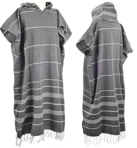 laoyuandamai Grande Serviette Poncho en Coton Turc avec Capuche et Poche Avant, Serviette de Plage absorbante à Capuche pour Adulte, Homme, Femme, Plage, Piscine et Natation (Gris, Taille L)