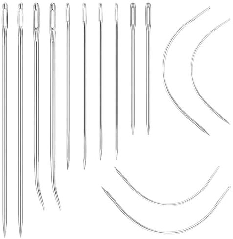 14Pcs Heavy Duty Hand Sewing Needles Kit Multiple Styles Sewing Leather Needle Curved Needles Embroidery Thread Needle for Upholstery Carpet Canvas Leather Repair