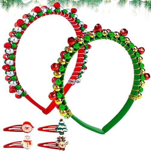 KIKVTER Weihnachten Haarreif, 2 Stück Weihnachtsstirnband, Weihnachts Kopfschmuck, Weihnachtshaarreifen Kind, Weihnachten Haarschmuck mit Glöckchen, Weihnachtsdekorationen für Kinder und Erwachsene