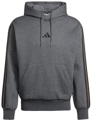 adidas Hombre Essential Three Stripes Fleece Hoodie Sweatshirt, Dark Grey Heather/Black, XXL