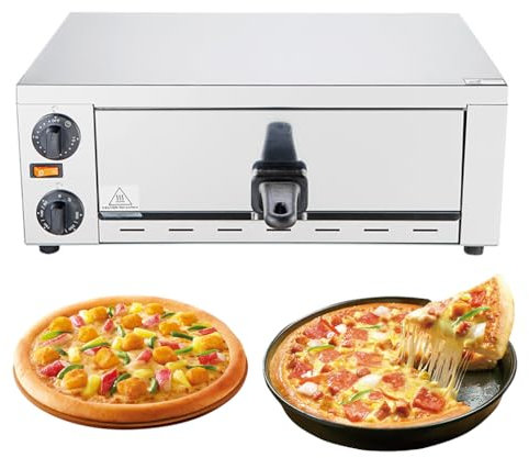 Commercial Pizza Cooker, 12 Indoor Electric Pizza Oven with Adjustable Temperature & 60 Minutes Timer, 122°F~572°F, Countertop Pizza Oven Stainless Steel Table Top Pizza Maker silver