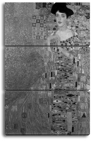 deyoli Leinwandbild Gustav Klimt - Adele Bloch Bauer Format: 120x80cm (3Teilig) Effekt:Schwarz&Weiß XXL Kunstdruck Bild auf Holzrahmen/Wandbild/Wohnzimmer Dekoration