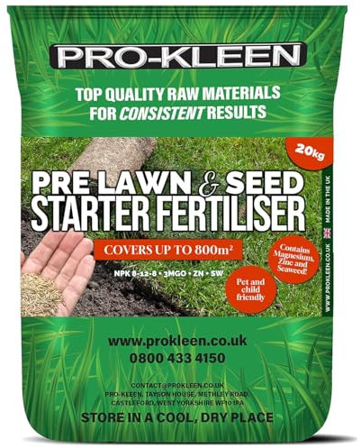 Pro-Kleen Pre Lawn & Seed Starter Fertiliser 20kg - Phosphorus Rich Formula with Nitrogen, Potassium & Magnesium Oxide - Non-Toxic & Non-Staining Formula