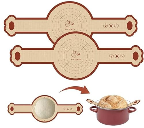 2 PCS Reusable Silicone Bread Sling for Dutch Oven, 8.3 Inch Non Stick Baking Mat with Long Handle, Non Stick Reusable Baking Supplies for Transferring Dough, Sourdough Pastry