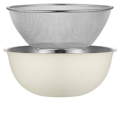 CompadreBol Ciotole per Mescolare con Scolapasta, Ciotola in Acciaio Inossidabile, Scodella con Colino per Cucinare 24 cm (9,54 pollici), Set di 2 pezzi