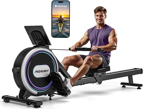 Rudergerät, MOSUNY Magnetisches Rudergerät für Heim-Fitnessstudio mit 32 Widerstandsstufen, maximale Belastung 150 kg, Upgrade auf Doppelschienen, kompatibel mit