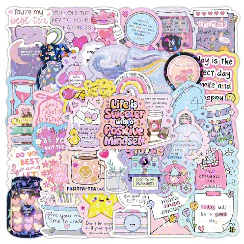 50Pcs Reminders Motivational Stickers, Inspirational Cartoon Laptop Stickers, Positive Waterproof Journal Sticker, Affirmation Sticker for Scrapbook, Water Bottles, Laptops