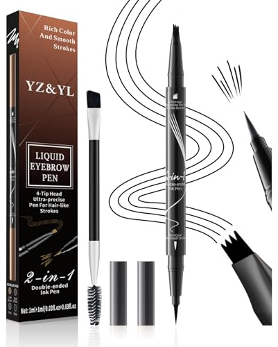 YZ&YL Crayon sourcils Waterproof, 2 en 1 Eyebrow Pencil (Noir) | Avec Micro-embout à 4 Dents et Pointe Pinceau Précise,Résistant à La Transpiration, Longue Durée,Facile à Transporter