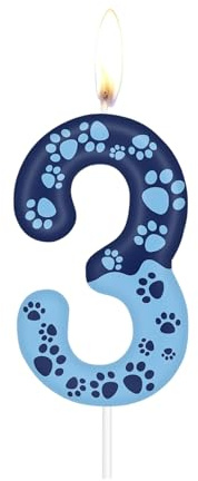 Geburtstagskerzen Blaue Hundepfote Kerze,Blaue Zahl 3 Kuchenaufsatz | Mit Niedlicher Hundepfoten Deko,für Kindergeburtstag Junge Mädchen 3 Jahre,Pet Party Kuchendekoration Geburtstagsfeier