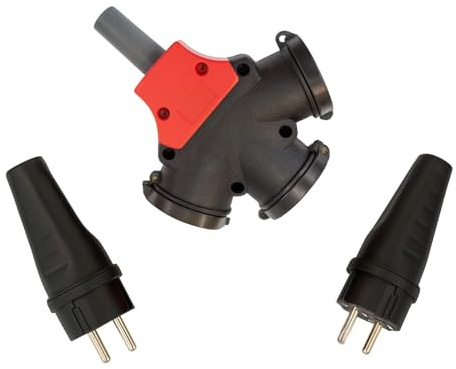 RASMACOR | Pack Base Multiple Exterior 3 Tomas 16 A 2P+T + 2 Clavijas Schuko 250 V IP44 | Material PP Libre de Halogenos | Potencia Máx. 3680 W | Resistente al Fuego y Calor