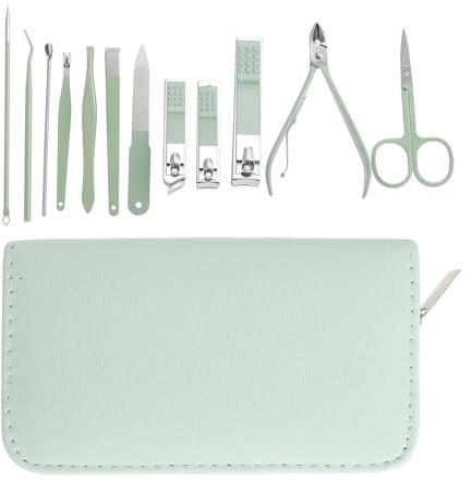 Gogogmee Kit de Manicura Profesional 12 Piezas de Acero Inoxidable Color Verde Matcha Set Multifuncional para Cuidado de Uñas y Pedicura Portátil Cortaúñas Pinzas y Limpiador Adecuado