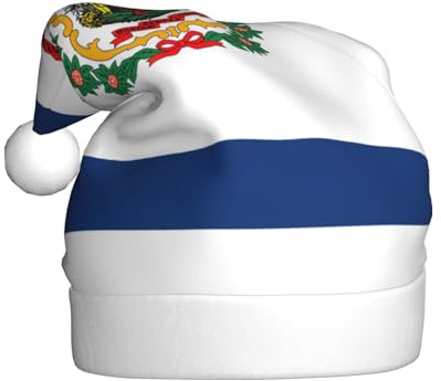 DUWAA Weihnachtsmütze mit West-Virginia-Staatsflagge, lustiger Plüsch-Weihnachtsmannhut für Erwachsene, Neuheit, Feiertagskopfbedeckung für Neujahrsparty