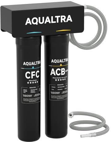 AQUALTRA USF-2B-15 Système de filtration sous évier légèrement alcalin, 106000L, réduit les PFOA, PFOS, chlore, plomb, mercure, chloramine, fluorure,particules de microplastiques,mauvais goût et odeur